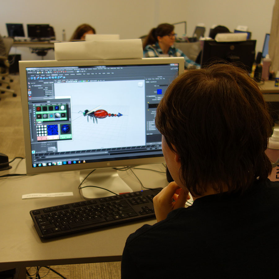 student working on computer animation