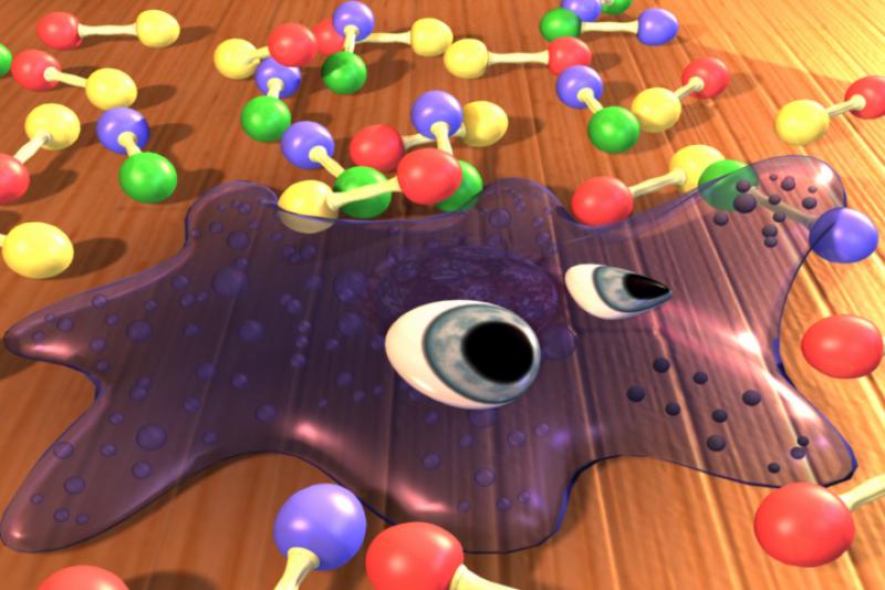 purple goo on ground near DNA molecules
