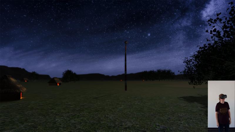 Visitor using VR headset to glimpse at site as it appeared 1000 years ago.