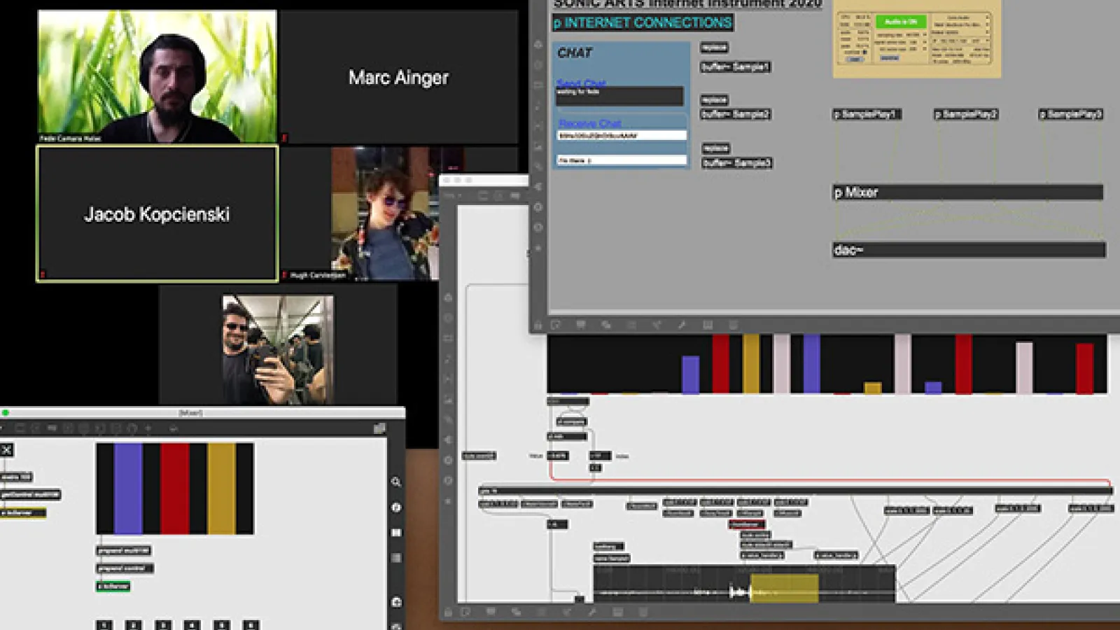The Sonic Arts Ensemble performs in real time using an early iteration of lag-reduction software.