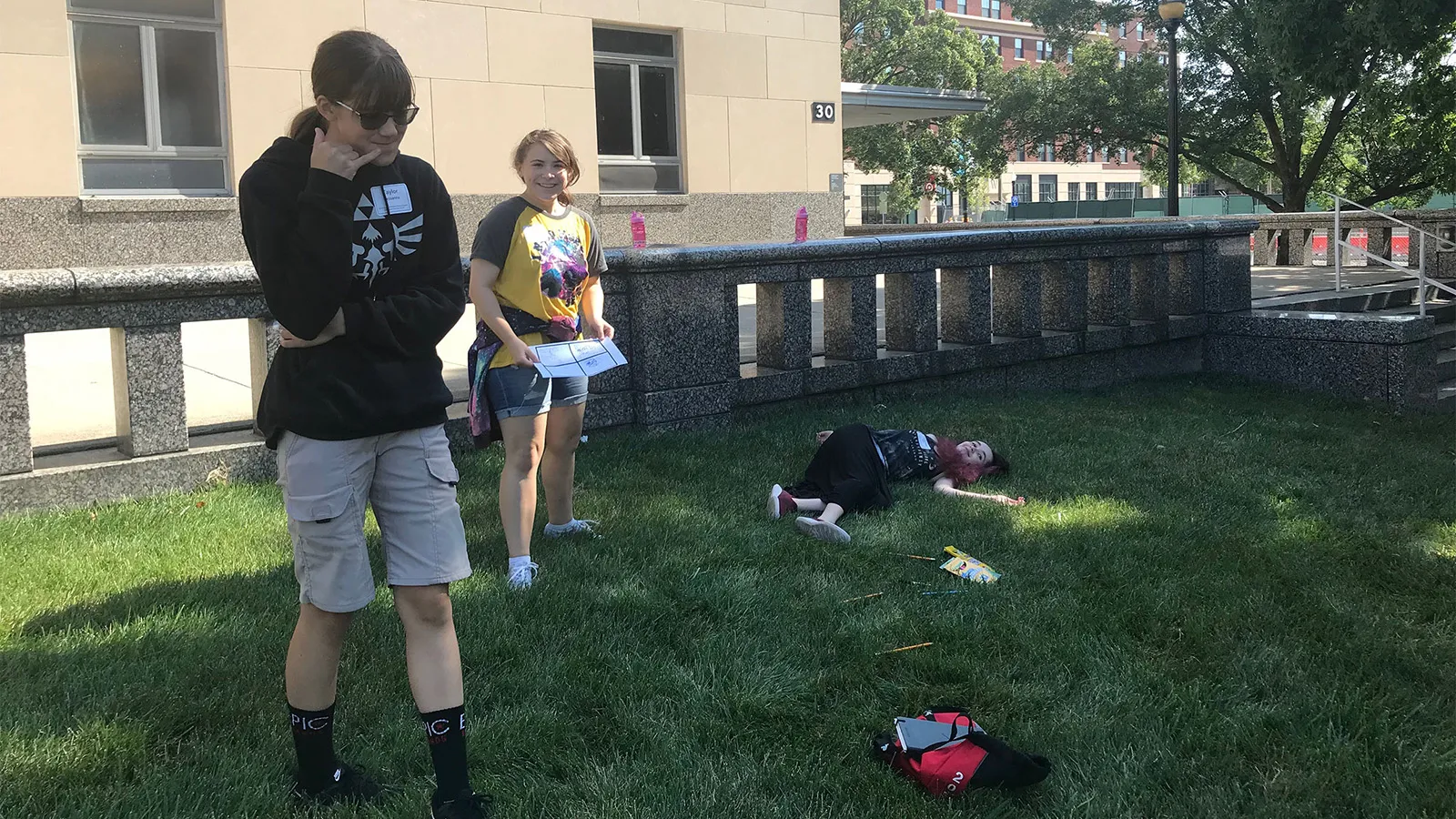 students working together outside