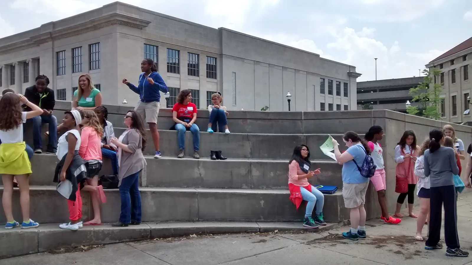 Students and mentors working outside