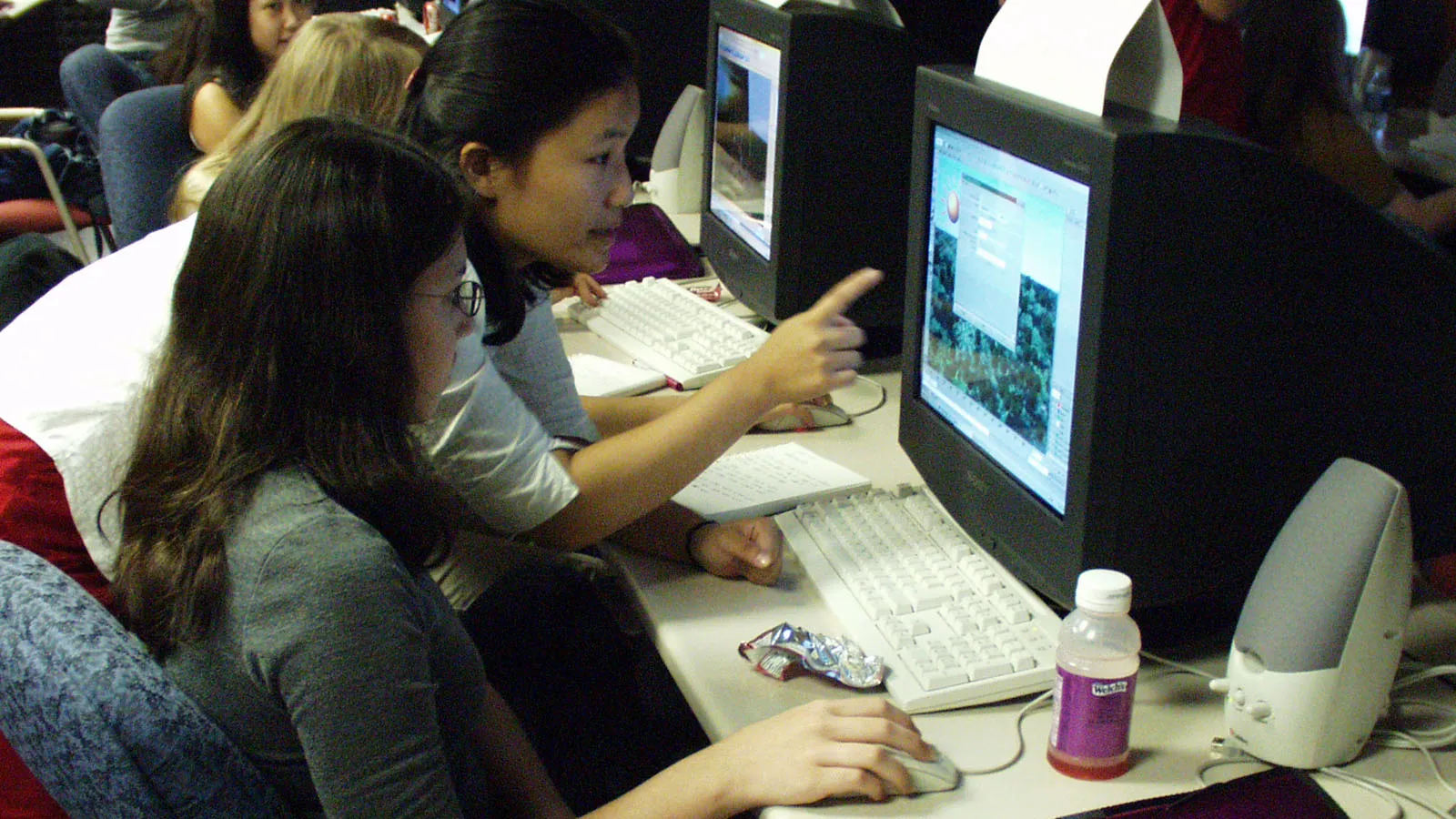 student and mentor at computer