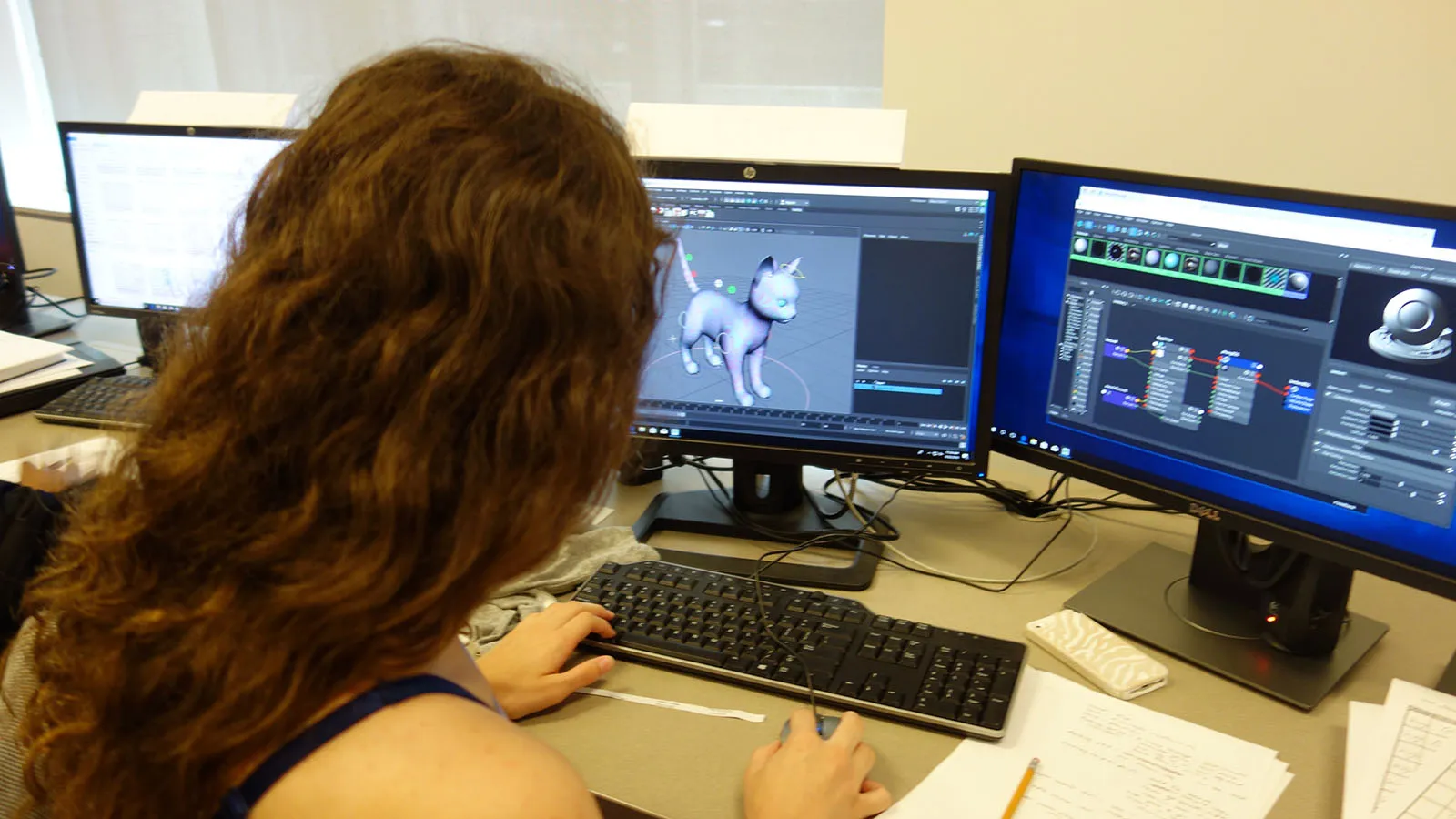 student working on computer animation