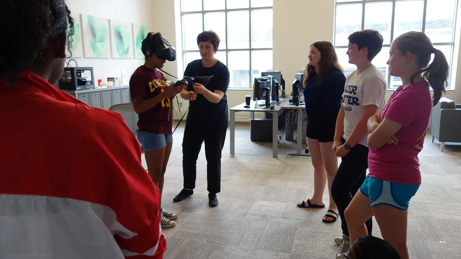students trying VR headset