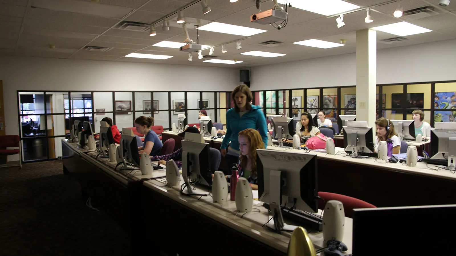 students and mentors working in computer lab
