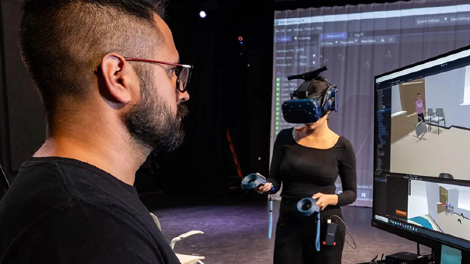 John Luna, an interactive digital media developer at Nationwide Children’s Hospital, testing a VR project in the Motion Lab