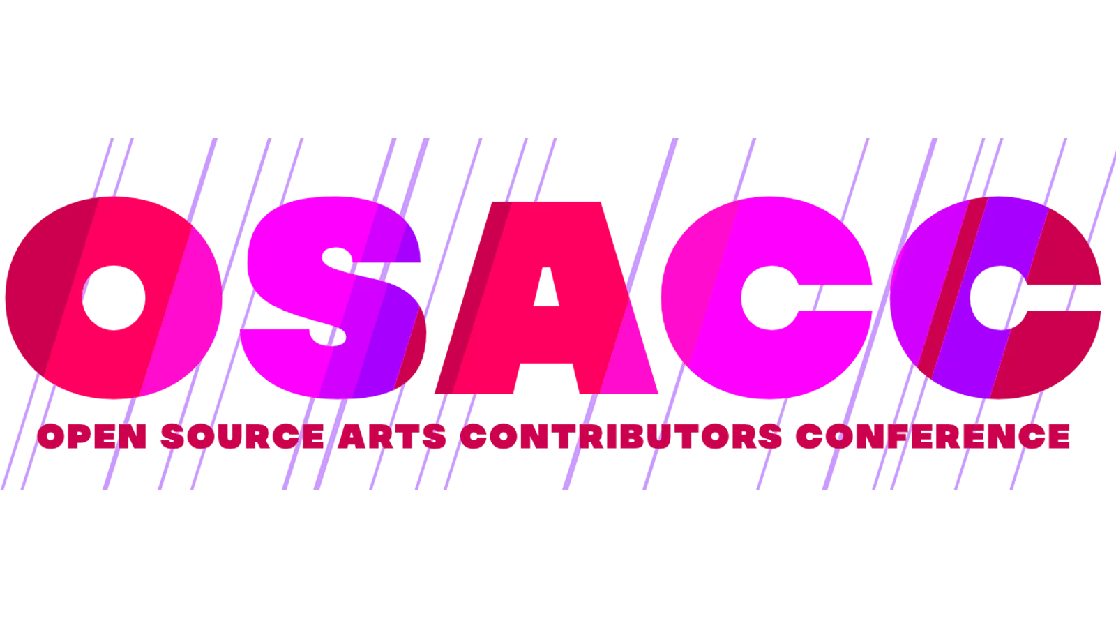 Open Source Arts Contributors Conference (OSACC) logo in pink, purple, and red.