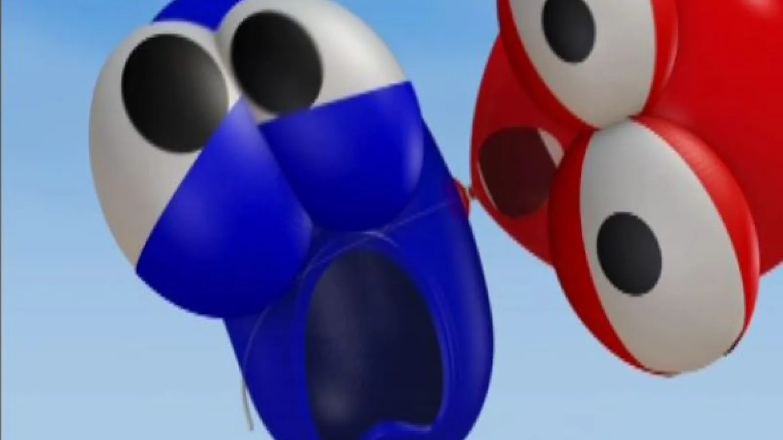 Red balloon yelling at blue balloon