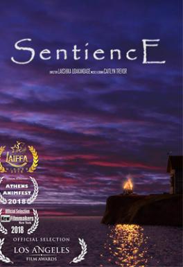 SentiencE poster with awards laurels
