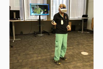 Student virtually interacting with virtual patient in subway bombing incident