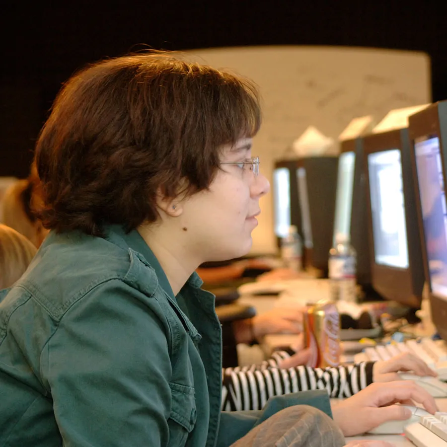 student working at computer