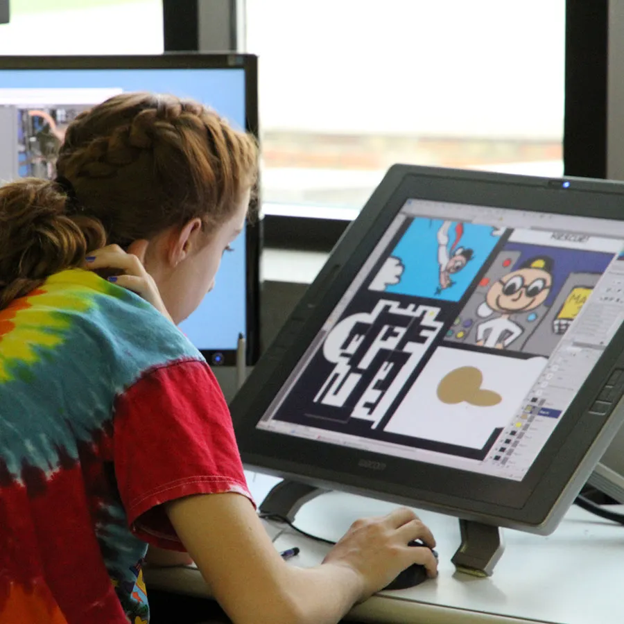 student working on a digital animation