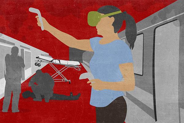 illustration showing person using VR for training