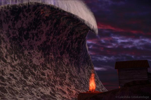 Still from SentiencE showing giant wave Still from SentiencE showing giant wave