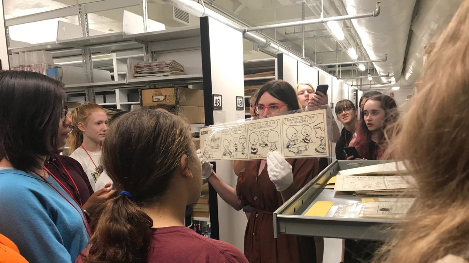 students in the Billy Ireland Cartoon Library and Museum