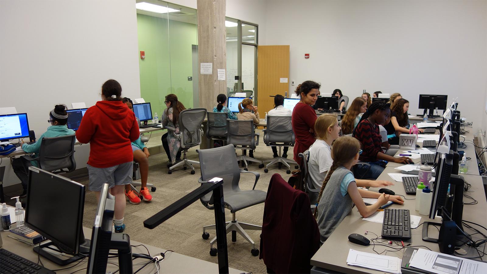 Students and mentors in computer lab
