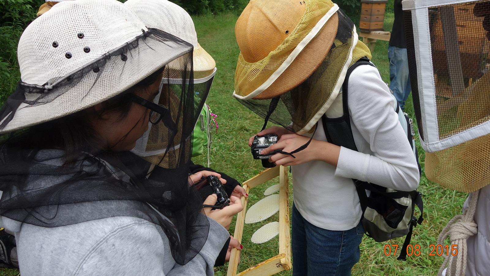 Students taking photographs at the Statford Ecological Center