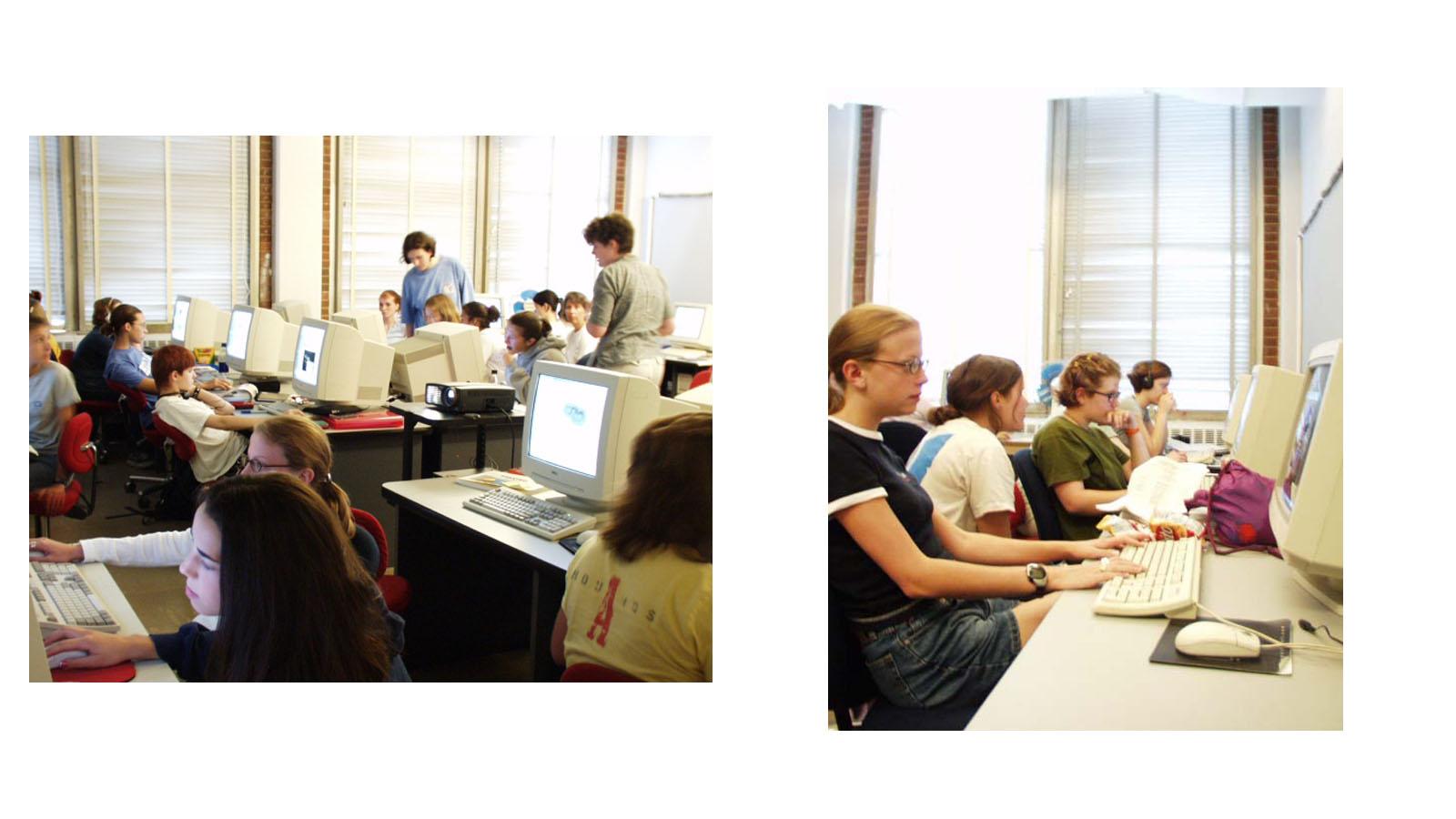 students and mentors working at computers