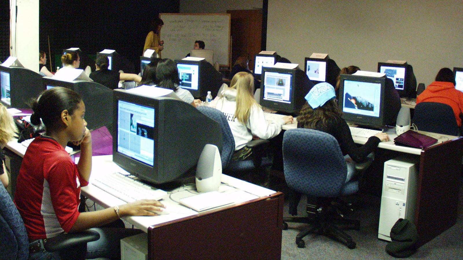 students working at computers