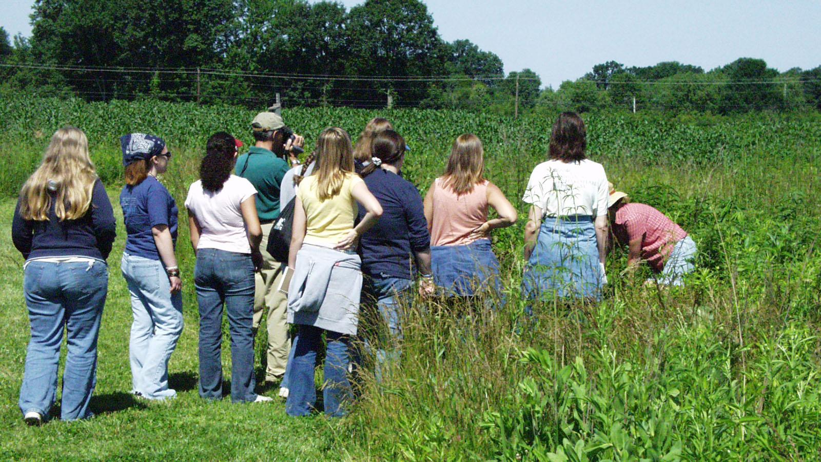 students visiting the prairie