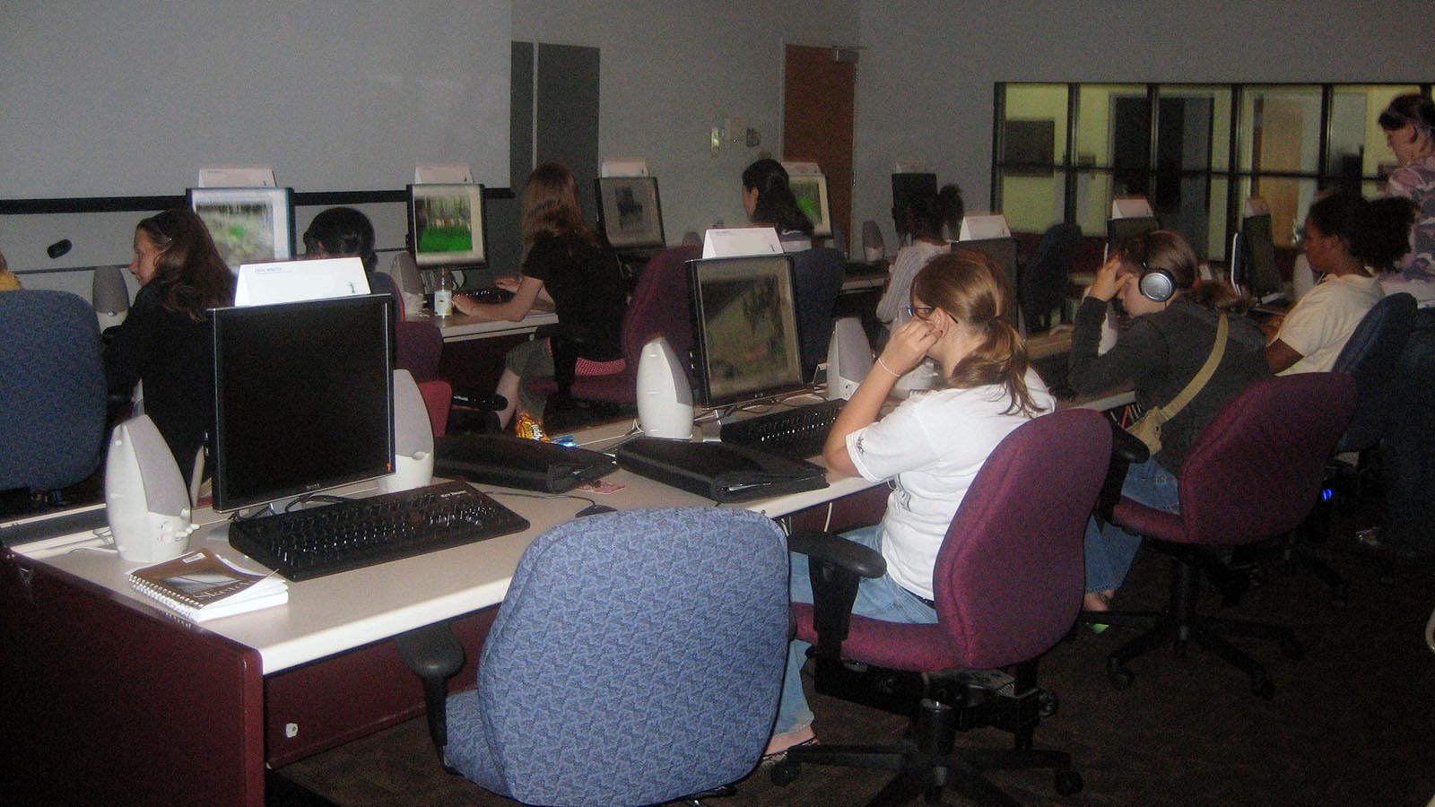 students working in the computer lab