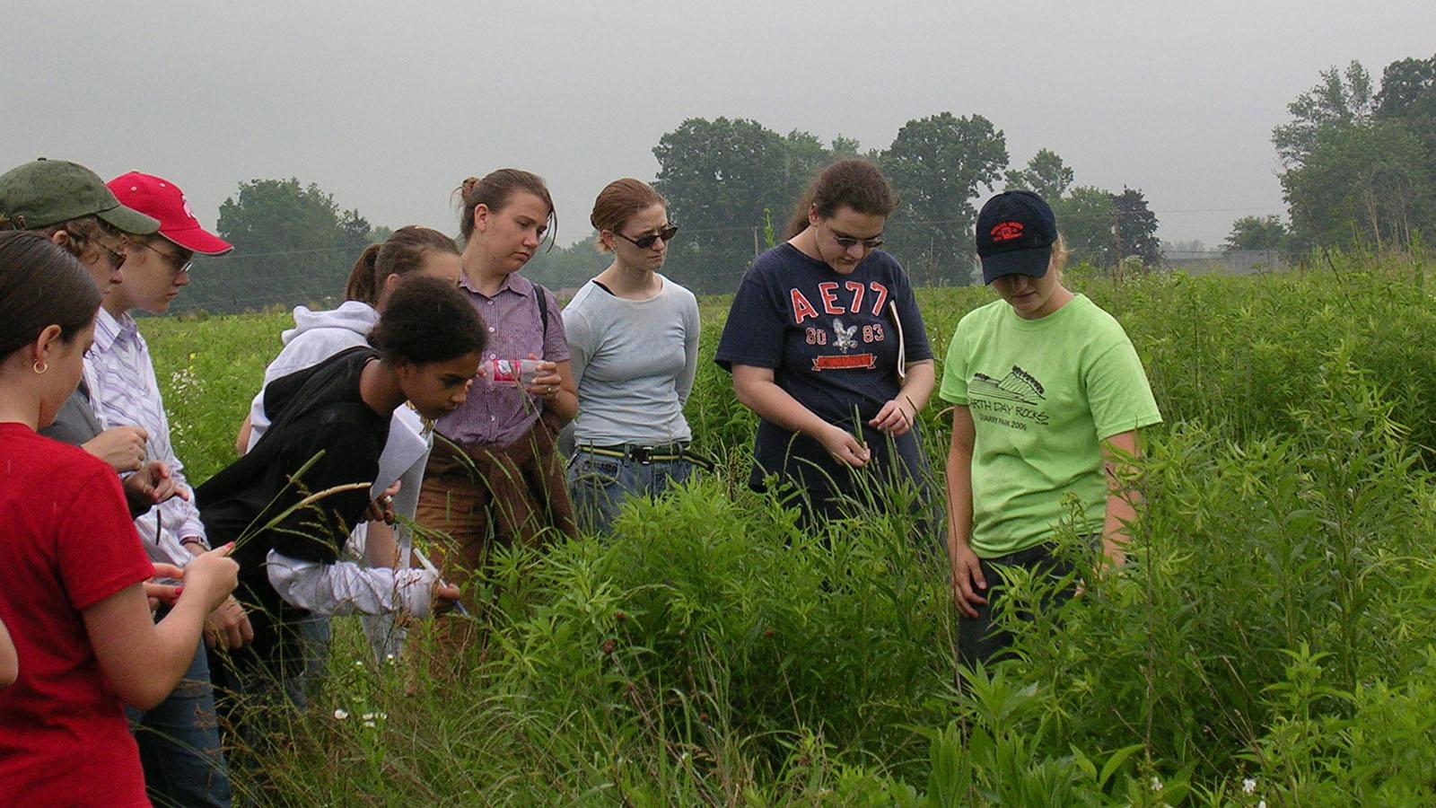 students and mentors observing a prairie