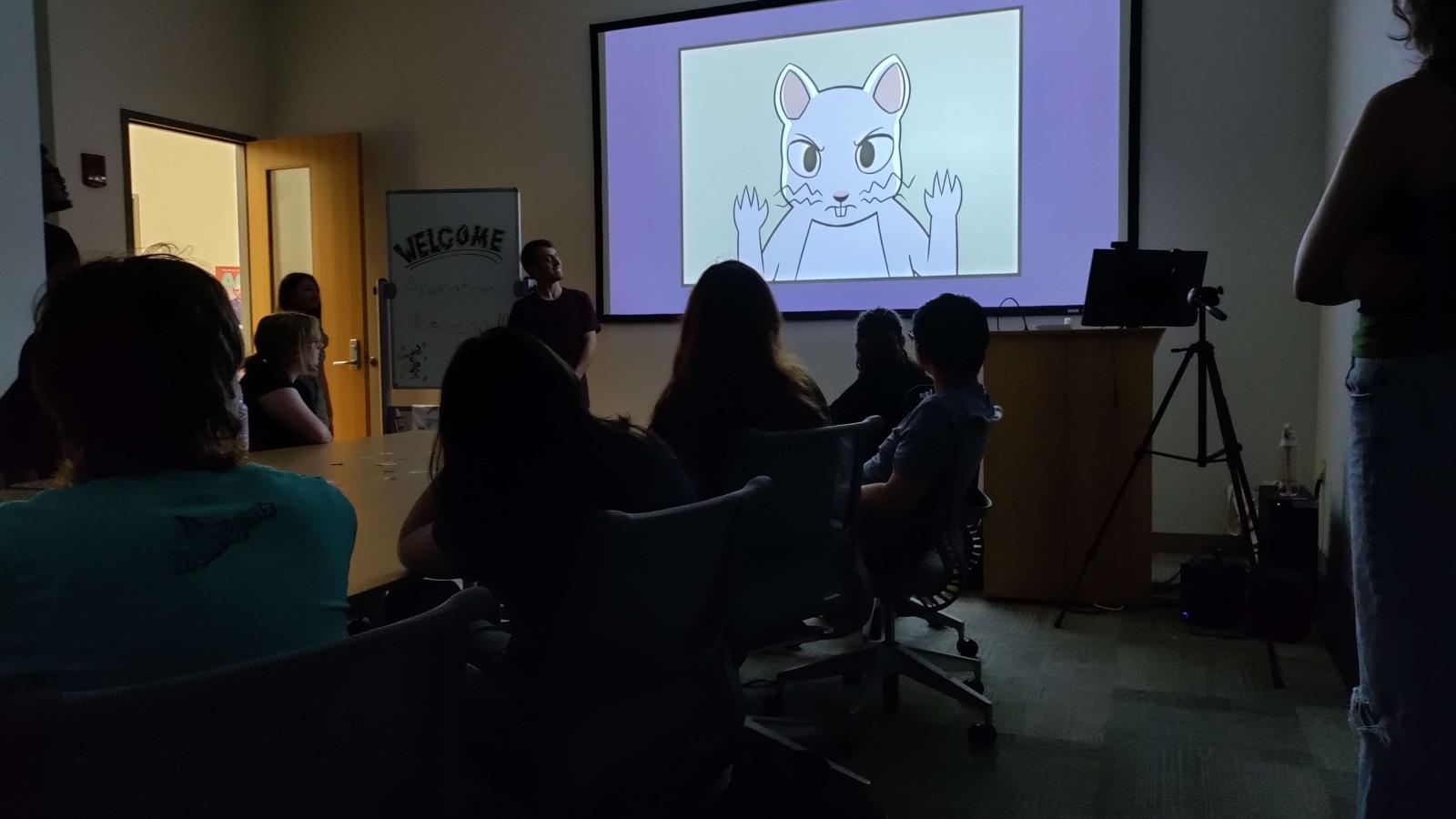 Animation Club students watching an animation