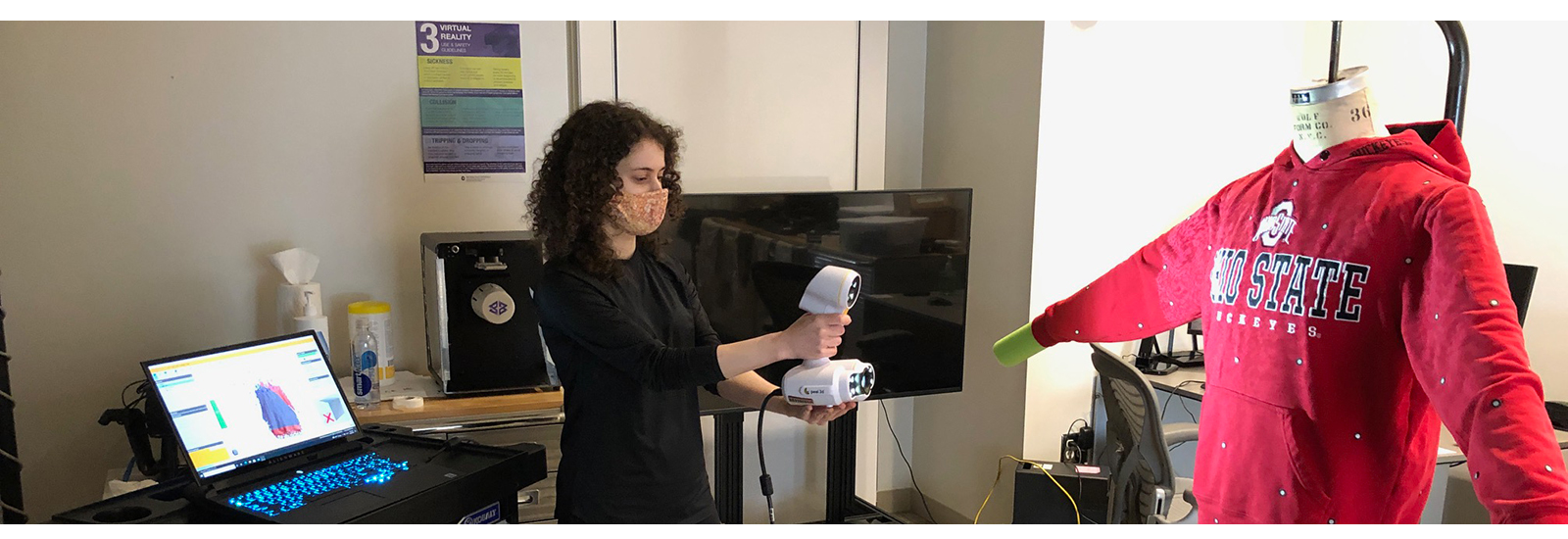 ACCAD GRA and first year Design graduate student Mila Gajic uses the PEEL 2 3d scanner to capture new clothing items for virtual avatars